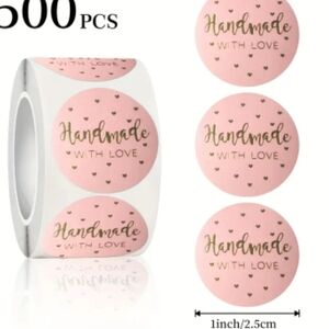 500 PCS Pink 'Handmade with Love' Stickers Roll New